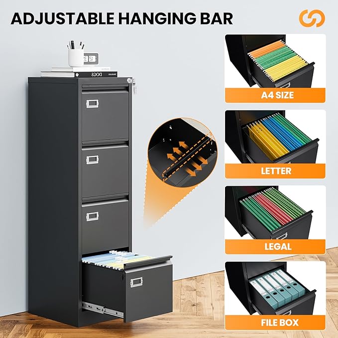 4 Drawer File Cabinet with Lock, Metal File Cabinets - Image 5