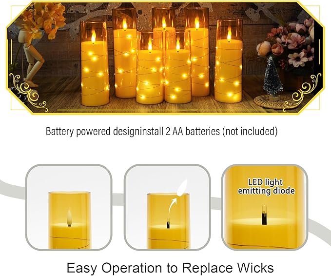 Flameless Candles with Embedded Star String, Battery Operated LED Pillar - Image 2