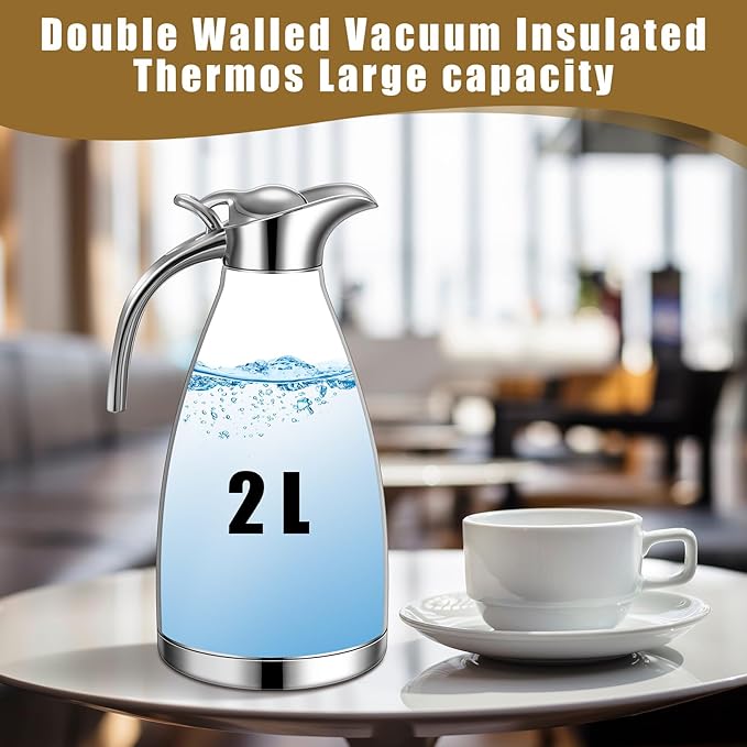 Uiifan 2 Pcs 68 oz Thermal Coffee Carafe Insulated Stainless Steel Coffee Carafe - Image 5