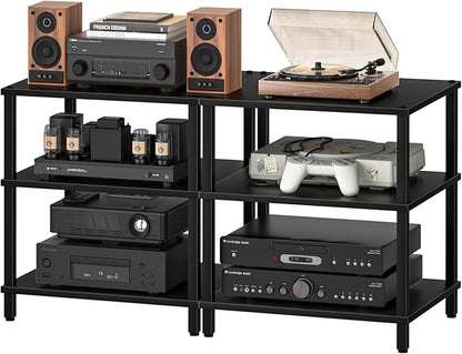 LELELINKY 3-Tier AV Media Player Stand Set of 2, Wooden TV Stand, Game Console by LELELINKY