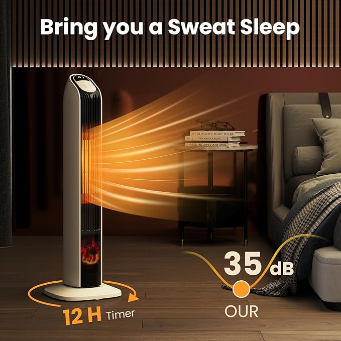 Zynkez 33" Space Heaters for Indoor Use Large Room, 1500W PTC Tower Fireplace - Image 7