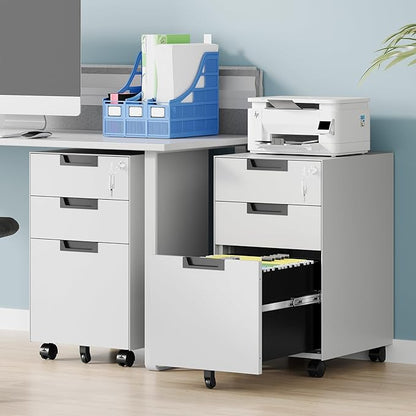 3 Drawer File Cabinet with Lock, Fully Assembled Metal Mobile Filing Cabinets - Image 2