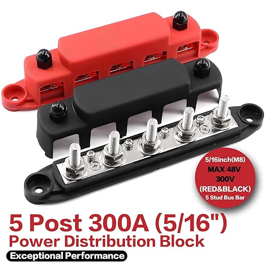 Tuijodaix 300A Bus Bar 5 Post 12V-48V DC Power Distribution Block, 5 * 5/16" - Image 2