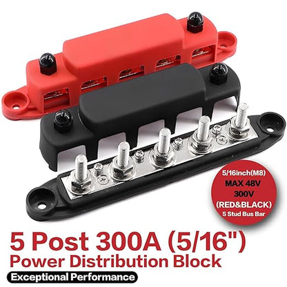 Tuijodaix 300A Bus Bar 5 Post 12V-48V DC Power Distribution Block, 5 * 5/16" - Image 2