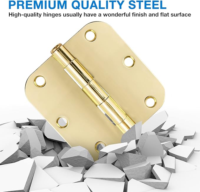 6 Pack Rounded Door Hinges 3.5 inch X 3-1/2" 5/8 Radius, Polished Brass 3 ½ - Image 6
