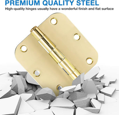 6 Pack Rounded Door Hinges 3.5 inch X 3-1/2" 5/8 Radius, Polished Brass 3 ½ - Image 6