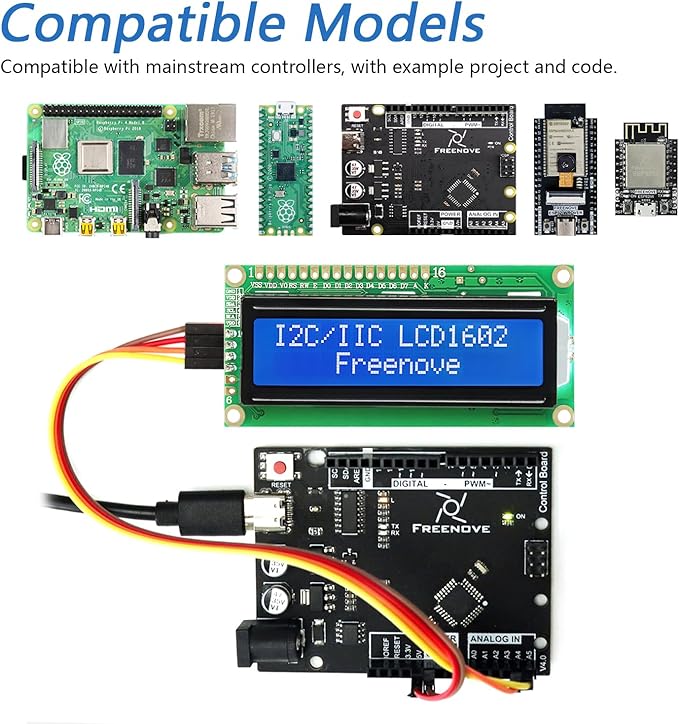 Freenove I2C IIC LCD 1602 Module, New Type TWI Serial 16x2 Display, Compatible - Image 4