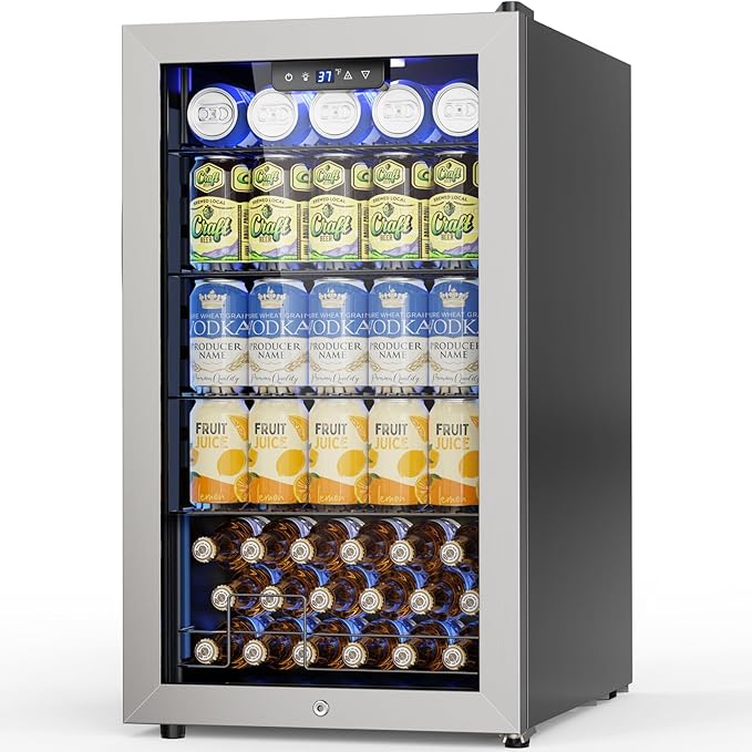 Mini Beverage Refrigerator 3.2 Cu. Ft Small Fridge 126 Can Lockable Drink Cooler by Velivi