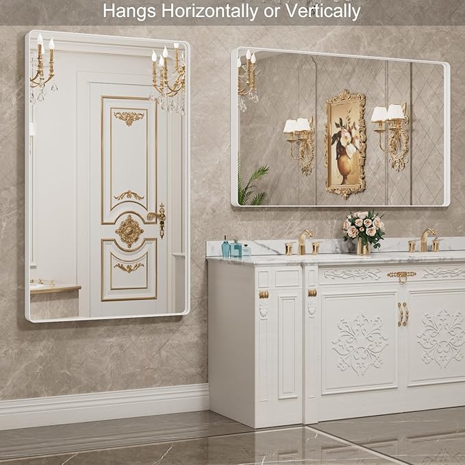 LOAAO 60x28 Inch White Metal Framed Bathroom Mirror - Image 3