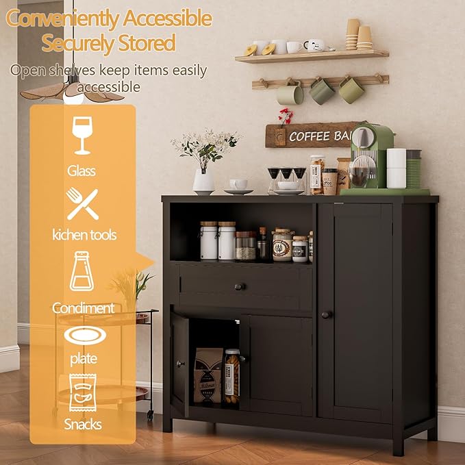 Storage Cabinet with Doors and Drawers, Kitchen Storage Cabinets，with Drawer - Image 4