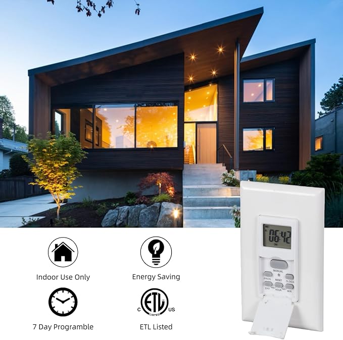 in Wall Digital Timer Switch, Indoor 7 Day Light Switch timers, 15A - Image 2