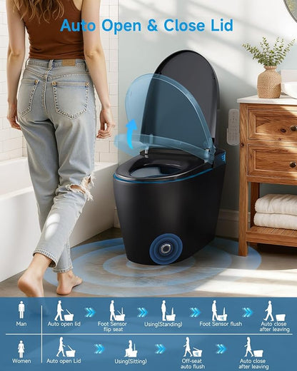 WANSID Black Smart Toilet with Bidet Built In, Auto Open/Close Lid, Heated Seat - Image 2