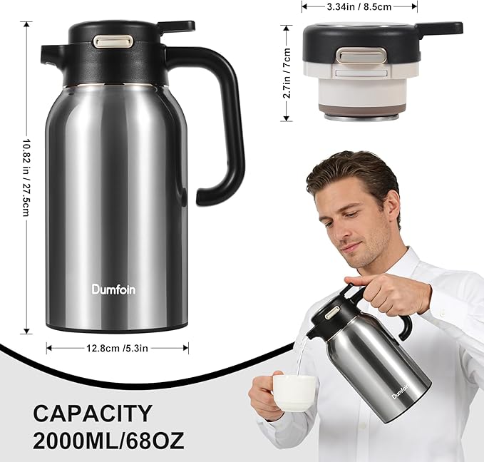 68 Oz Thermal Coffee Carafe, Stainless Steel Insulated Vacuum Coffee Carafes - Image 3