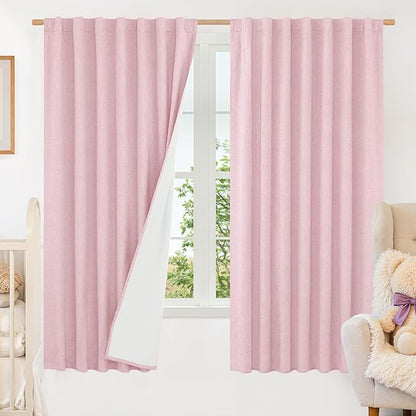 LAMIT 100% Blackout Linen Curtains 63 Inches Long, Linen Textured Living Room by LAMIT