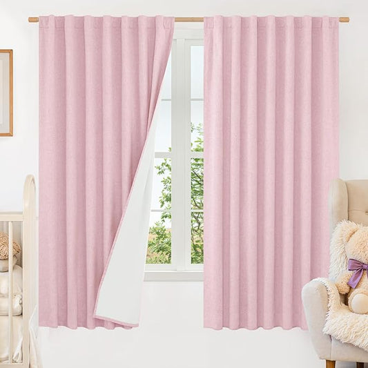 LAMIT 100% Blackout Linen Curtains 63 Inches Long, Linen Textured Living Room by LAMIT