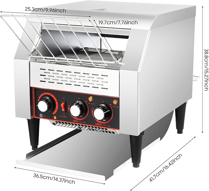 Commercial Conveyor Toaster-300 Slices/Hour, 2200W Stainless Steel Toasters - Image 8