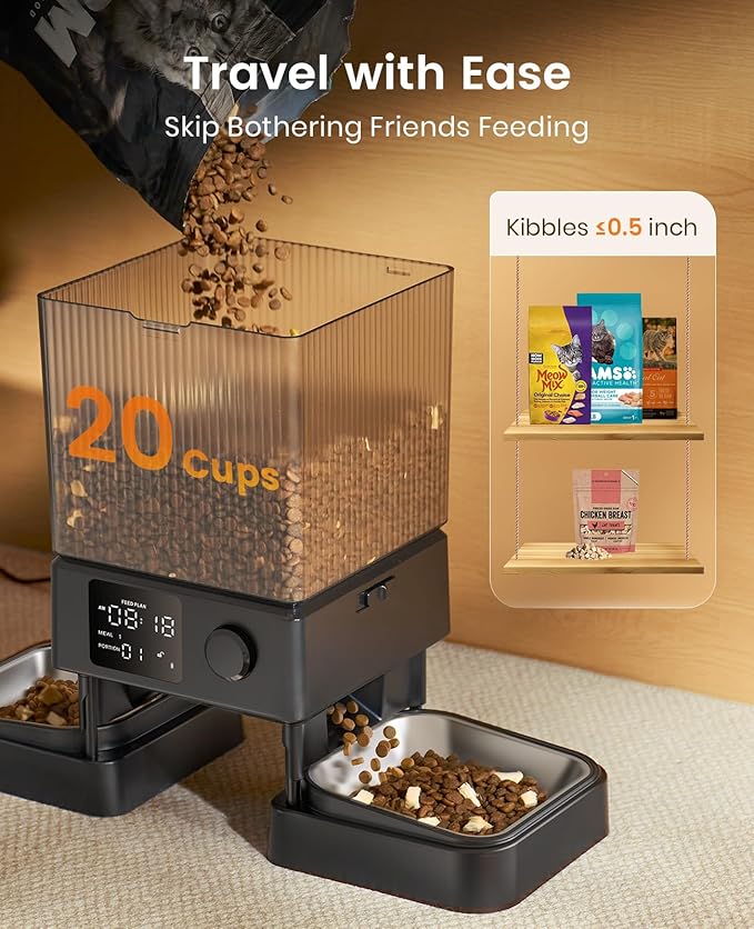 oneisall Automatic Cat Feeder for 2 Cats, 20 Cups/5L Automatic Cat Food - Image 4