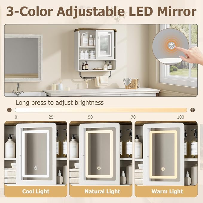 QUW Bathroom Wall Cabinet with Sliding Mirror Door, Modern Medicine Cabinet - Image 5