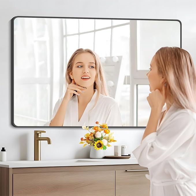 36" x 55"Bathroom Mirror, Matte Black Wall Mirror - Image 4
