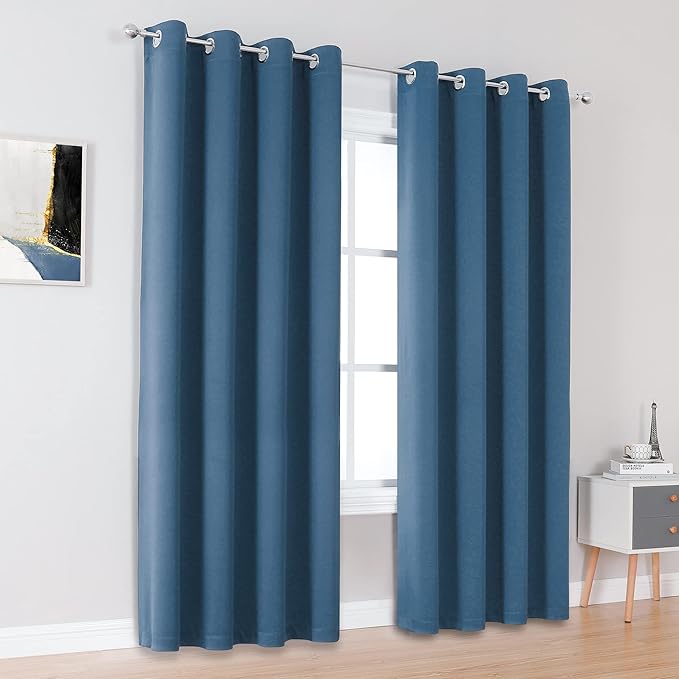 DUALIFE Midnight Blue Bedroom Blackout Curtains - Image 2