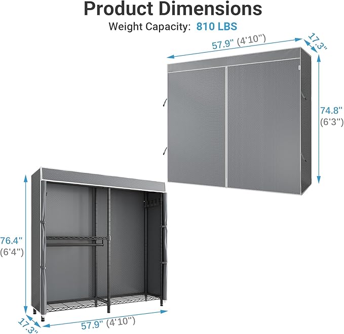 VIPEK V4C Garment Rack with Cover, Heavy Duty Portable Closet Adjustable Metal - Image 7