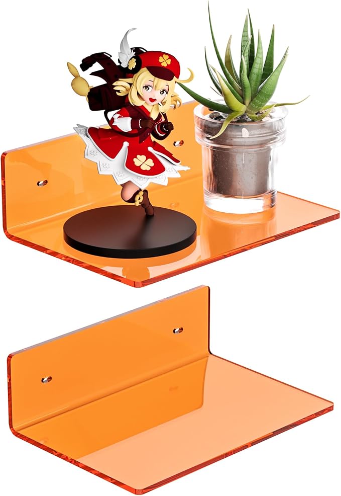 9 Inch Orange Wall Shelves, Acrylic Wall Mounting Ledges Display, Acrylic by Sezanrpt