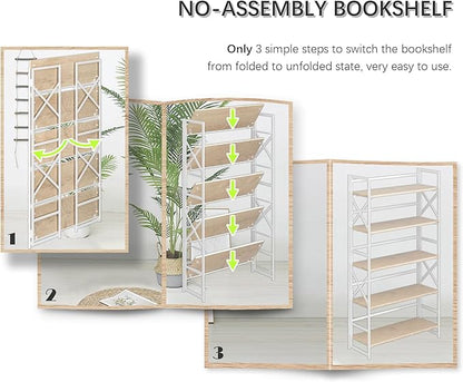 4NM Extra Wide 5 Tiers No Assembly Book Shelves, 51.2" H Folding Bookshelf - Image 6