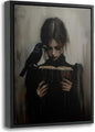 Framed Dark Academia Wall Art Gothic Girl Reading Wall Decor 8x10 Inch | Victorian Woman Wall Decor,Gothic Raven Picture Artwork for Library Corner Bedroom Dorm Study Home Decoration