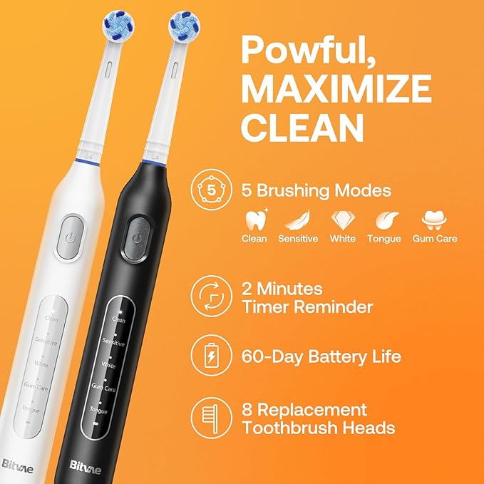Bitvae Rotating Electric Toothbrush 2 Packs - Image 2