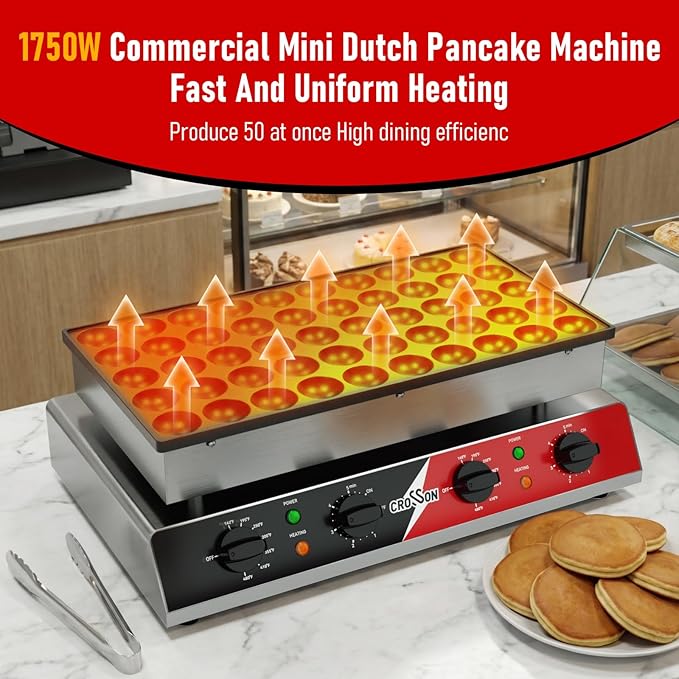 CROSSON Mini Pancake Maker, Non-stick Stainless Steel Poffertjes Grill - Image 2