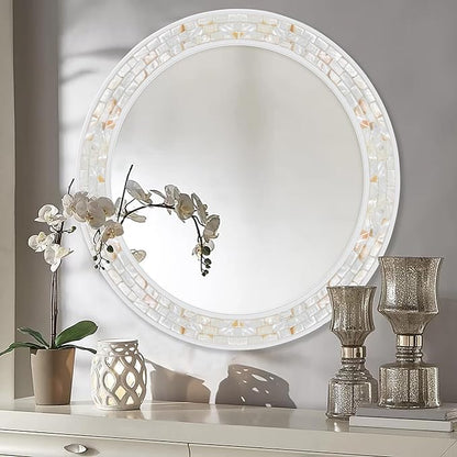 Tanmicoshomy Round Wall Mirror 28 Inch, Circle Mosaic Mirror - Image 4