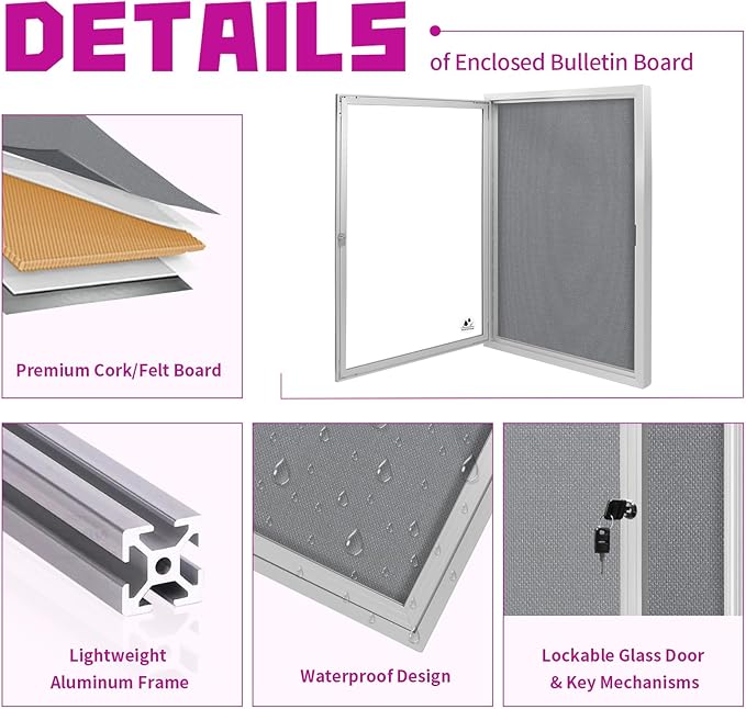 Outdoor Weatherproof Enclosed Fabric Bulletin Board, Noticeboard Case - Image 3