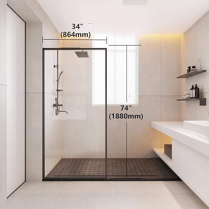 Shower Framed Glass Panel, 5/16" Tempered Glass Shower Door, Fit - Image 7
