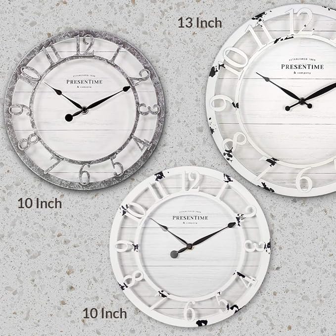 Presentime & Co 10" Farmhouse Series Wall Clock, Shiplap Style, Raised 3D - Image 7