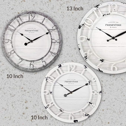 Presentime & Co 10" Farmhouse Series Wall Clock, Shiplap Style, Raised 3D - Image 7