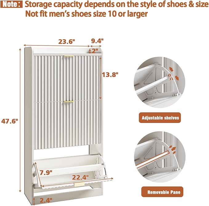 CHUWELL Fluted Shoe Cabinet Storage - Image 2