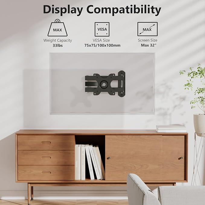 WALI TV Wall Mount Full Motion 15 inch Extension Arm Tilt Swivel - Image 2