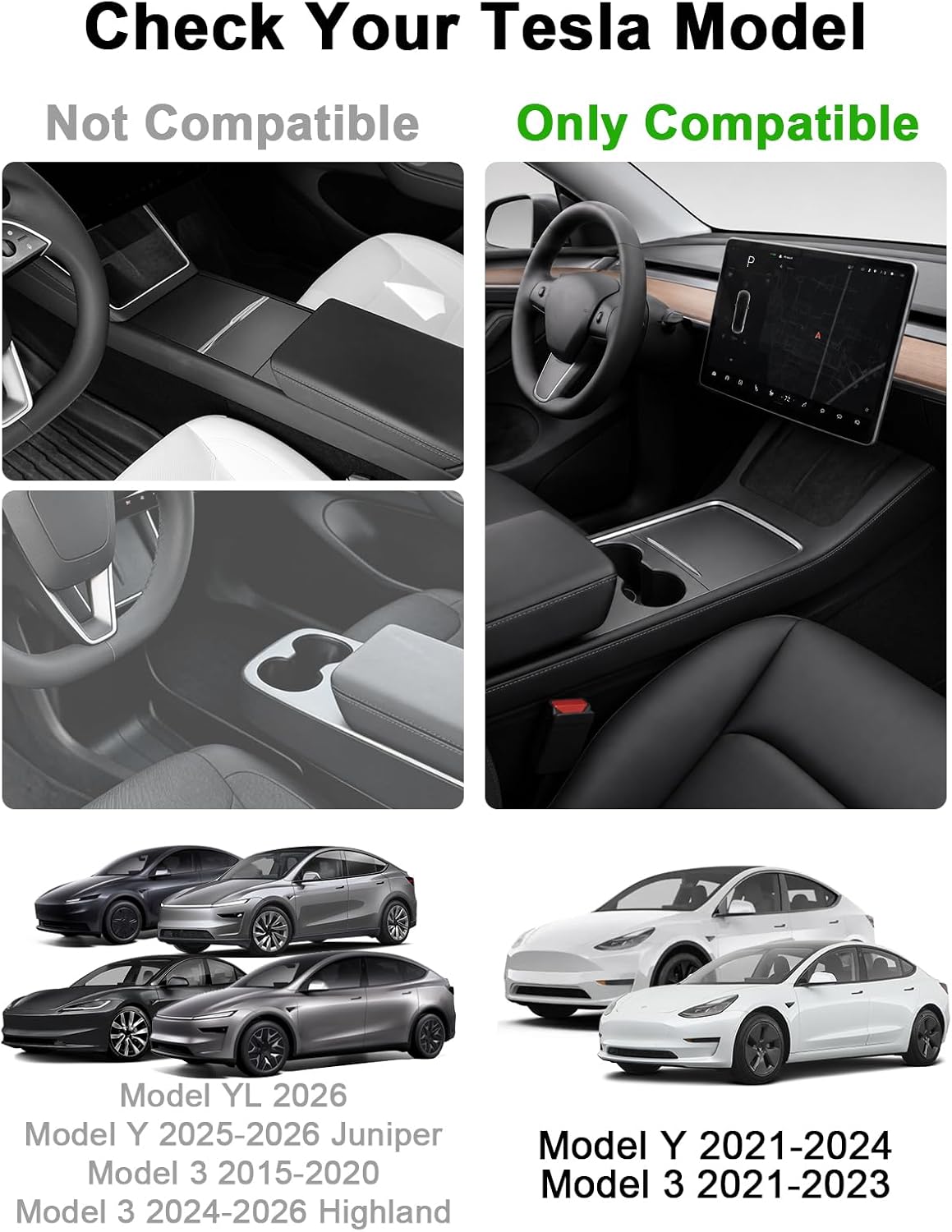 Center Console Organizer for 2020-2024 Model Y/2021-2023 Model 3