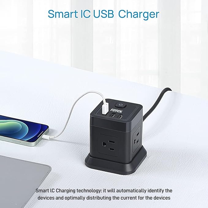 Power Strip with USB, FDTEK Flat Plug Extension Cord with 4 AC and 3 USB - Image 5