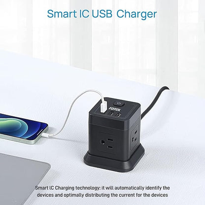 Power Strip with USB, FDTEK Flat Plug Extension Cord with 4 AC and 3 USB - Image 5