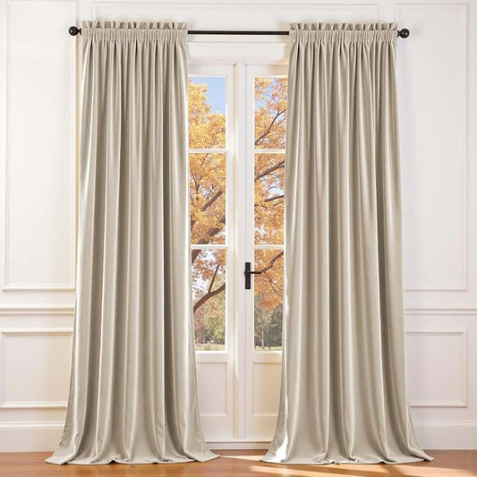 Lazzzy Velvet Blackout Extra Long Curtains Thermal Insulated Room Window Drapes by Lazzzy