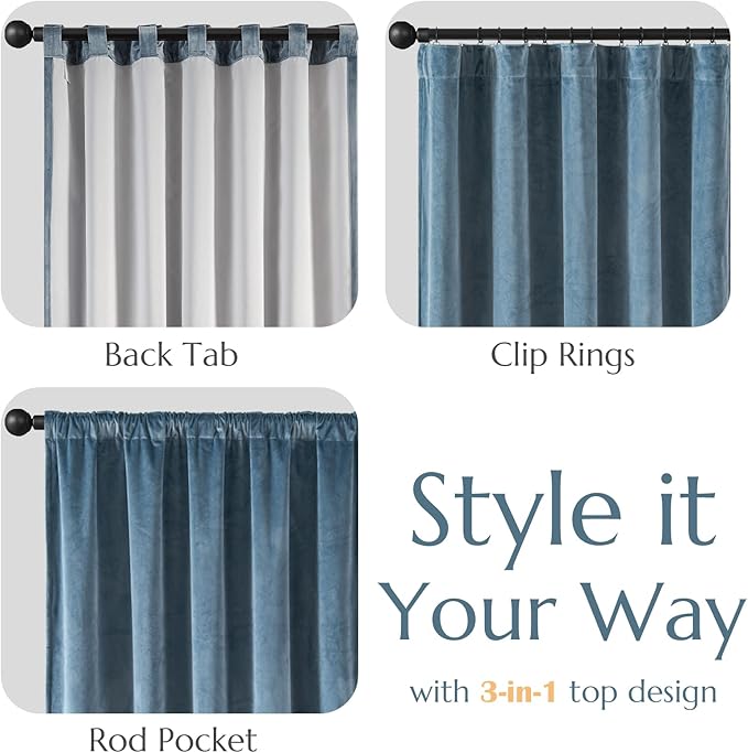 Lazzzy Blue Blackout Velvet Curtains 84 Inch Long Thermal Insulated Room - Image 9