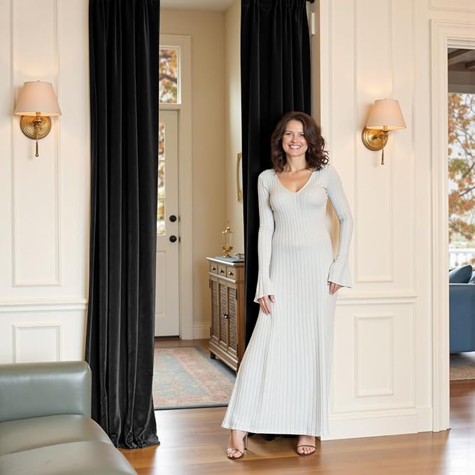 Lazzzy Velvet Blackout Curtains Thermal Insulated Room Window Drapes Super Soft - Image 7