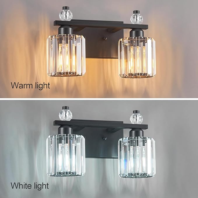 FDPBY Bathroom Vanity Lights 2-Light Sand Black Modern Crystal Vanity Light - Image 2