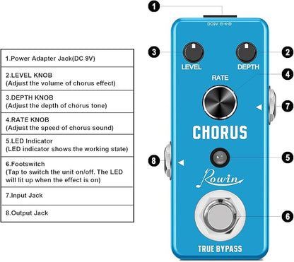 Rowin Analog Chorus Pedal for Electric Guitar Bass True Bypass LE-304 - Image 2