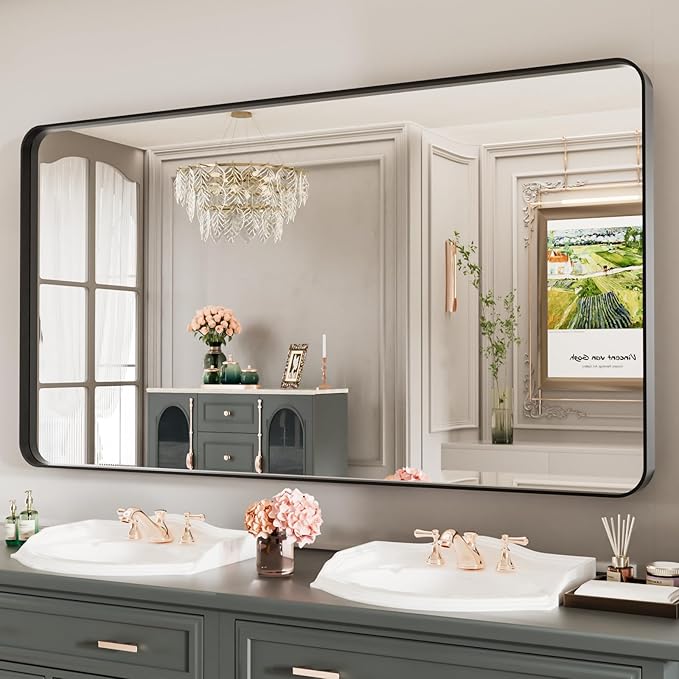 LOAAO Black Metal Framed Bathroom Mirror - Image 3