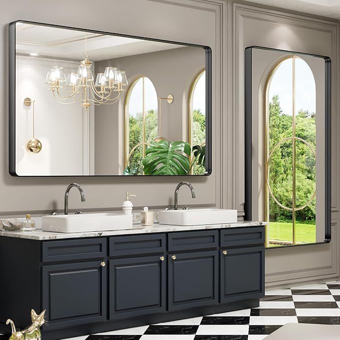 LOAAO Black Metal Framed Bathroom Mirror - Image 4