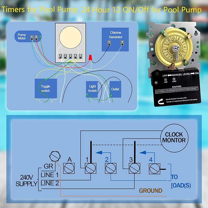 T101M Pool Timer Mechanism Only, Pool Pump Timer, 120V 2HP SPST 40A Time Switch - Image 5