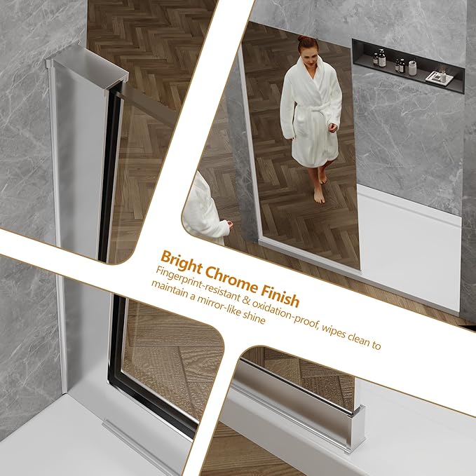 36"x76" Fixed Glass Shower Door, Single Mirror Privacy 3/8" Thick Tempered Glass - Image 7