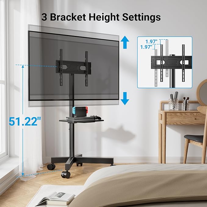 PERLESMITH Mobile TV Stand for 23-60 Inch LCD LED Flat/Curved Screen TVs - Image 4